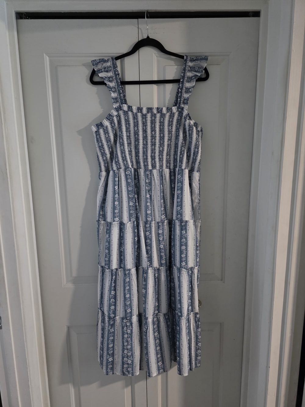 J. Crew Blue and White Striped Floral Maxi Dress